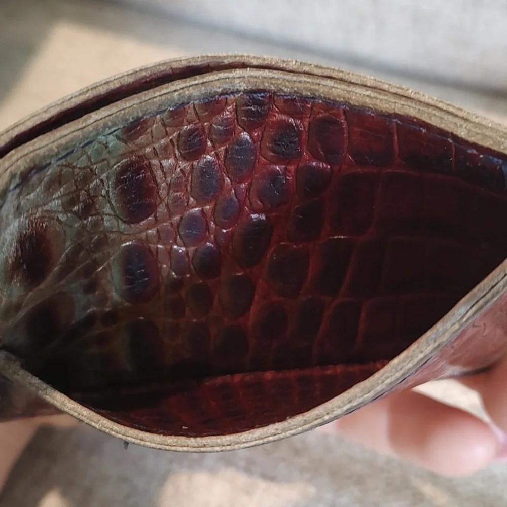 Handmade Alligator Leather Card Holder • Brown/Green•Soft Leather•Used